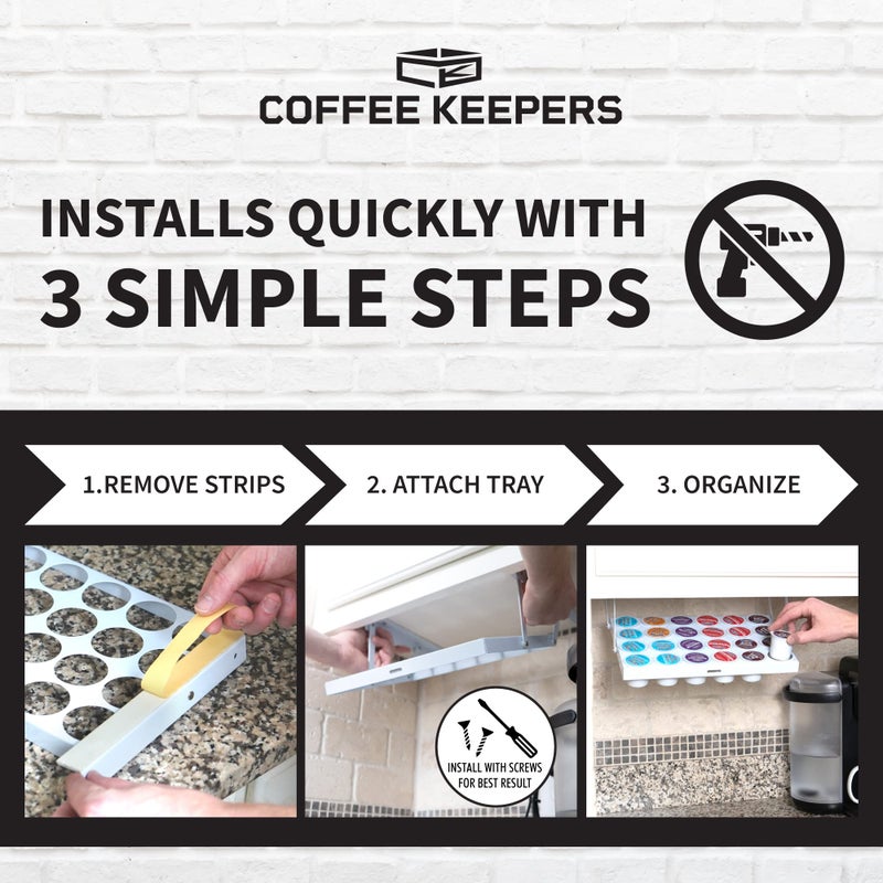 COFFEEKEEPERS Under Cabinet K Cup Holder 24 Pods - Space-Saving Coffee Pod Holder  Steel Construction - Keurig Pod Organizer for Small Spaces - Kcup Holder with Screws & Adhesive for Easy Installation - WHITE - Image 2